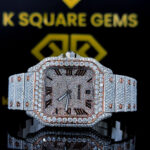 Cartier Santos Roman Numerals Pave Diamond Dial Two Tone Rose Gold Moissanite Watch