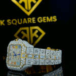 Santos De Cartier Rainbow Roman Dial Moissanite Diamond Watch Left Side Dial Close Up View