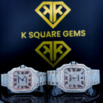 Cartier Santos Roman Numerals Diamond Pave Dial Rose Gold Two Tone Moissanite Couple Watch