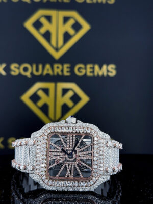 Cartier Santos Transparent Skeleton Dial Two Tone Rose Gold Moissanite Watch