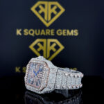 Skeleton Dial Cartier Santos Moissanite Diamond Watch Left Side Dial View