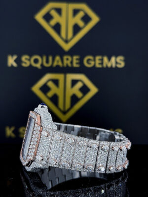 Skeleton Dial Cartier Santos Moissanite Diamond Watch Left Side View