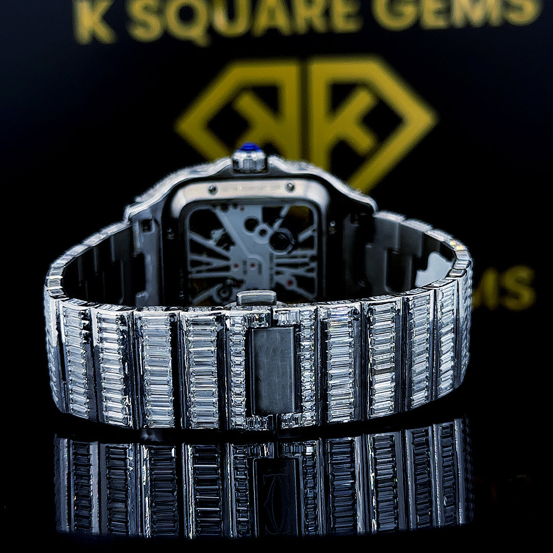 Snatos Skeleton Cartier Full Iced Out Moissanite Diamond Watch Back View
