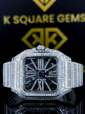 Cartier Santos Openwork Diamond Skeleton Dial Fully Iced Out Moissanite Watch