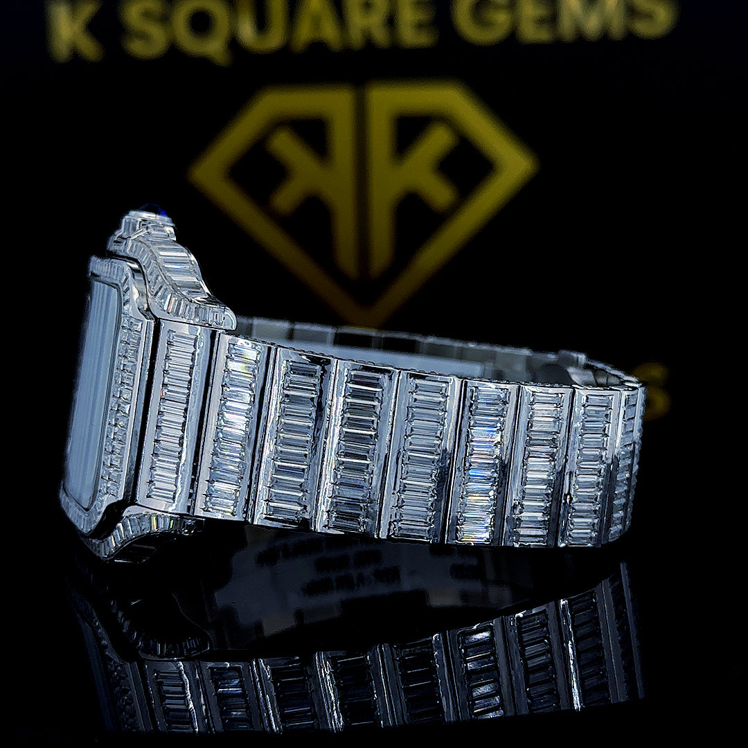 Snatos Skeleton Cartier Full Iced Out Moissanite Diamond Watch Left Bracelet View