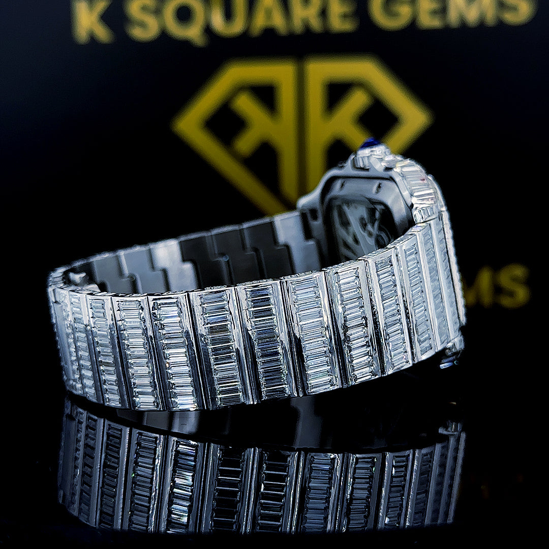 Snatos Skeleton Cartier Full Iced Out Moissanite Diamond Watch Right Side Bracelet View