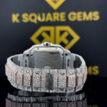 Two Tone Diamond Studded Cartier Moissanite Diamond Watch Back Side Bracelet View