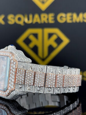 Two Tone Diamond Studded Cartier Moissanite Diamond Watch Left Side View