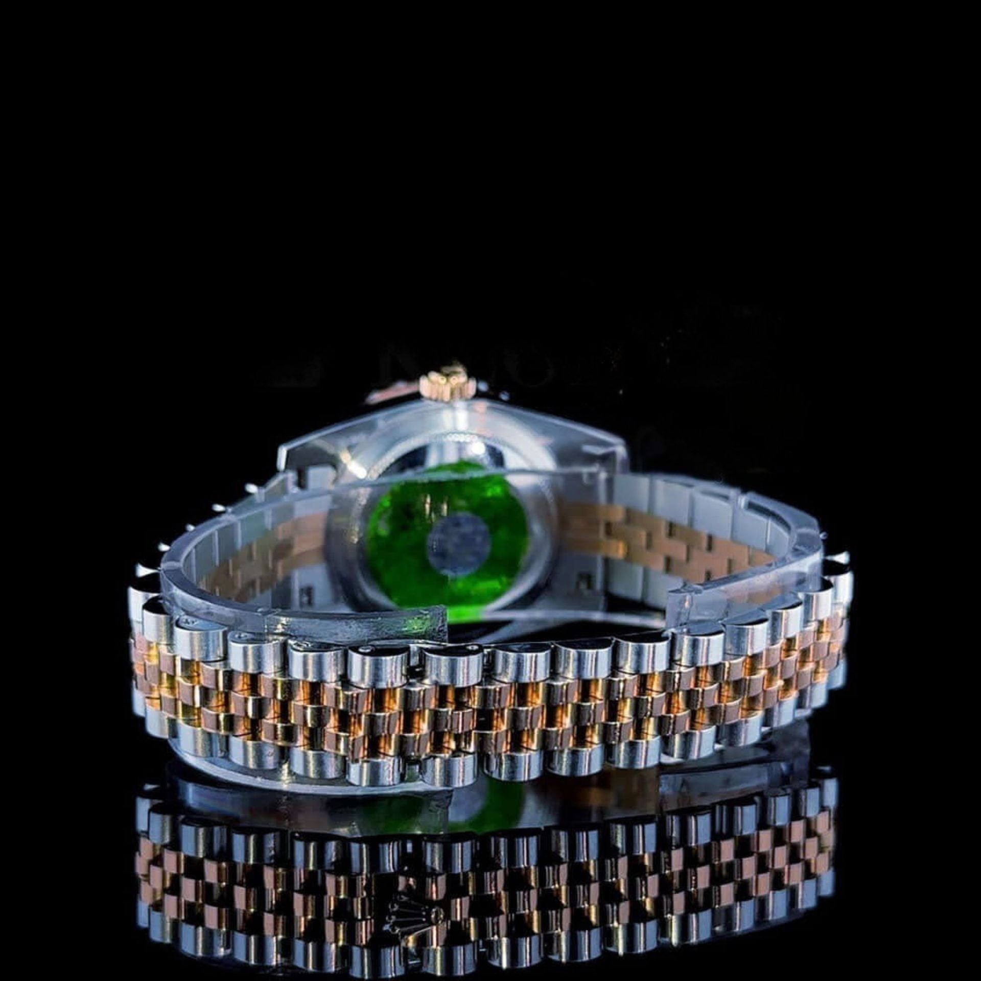 Two Tone Rolex Oyster Perpetual Moissanite Diamond Watch Back View