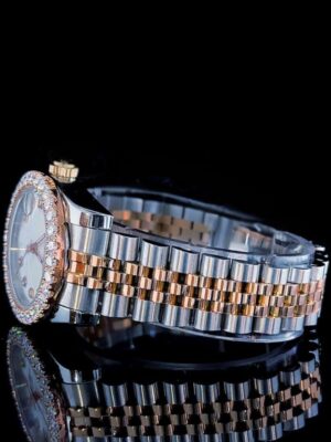 Two Tone Rolex Oyster Perpetual Moissanite Diamond Watch Left View