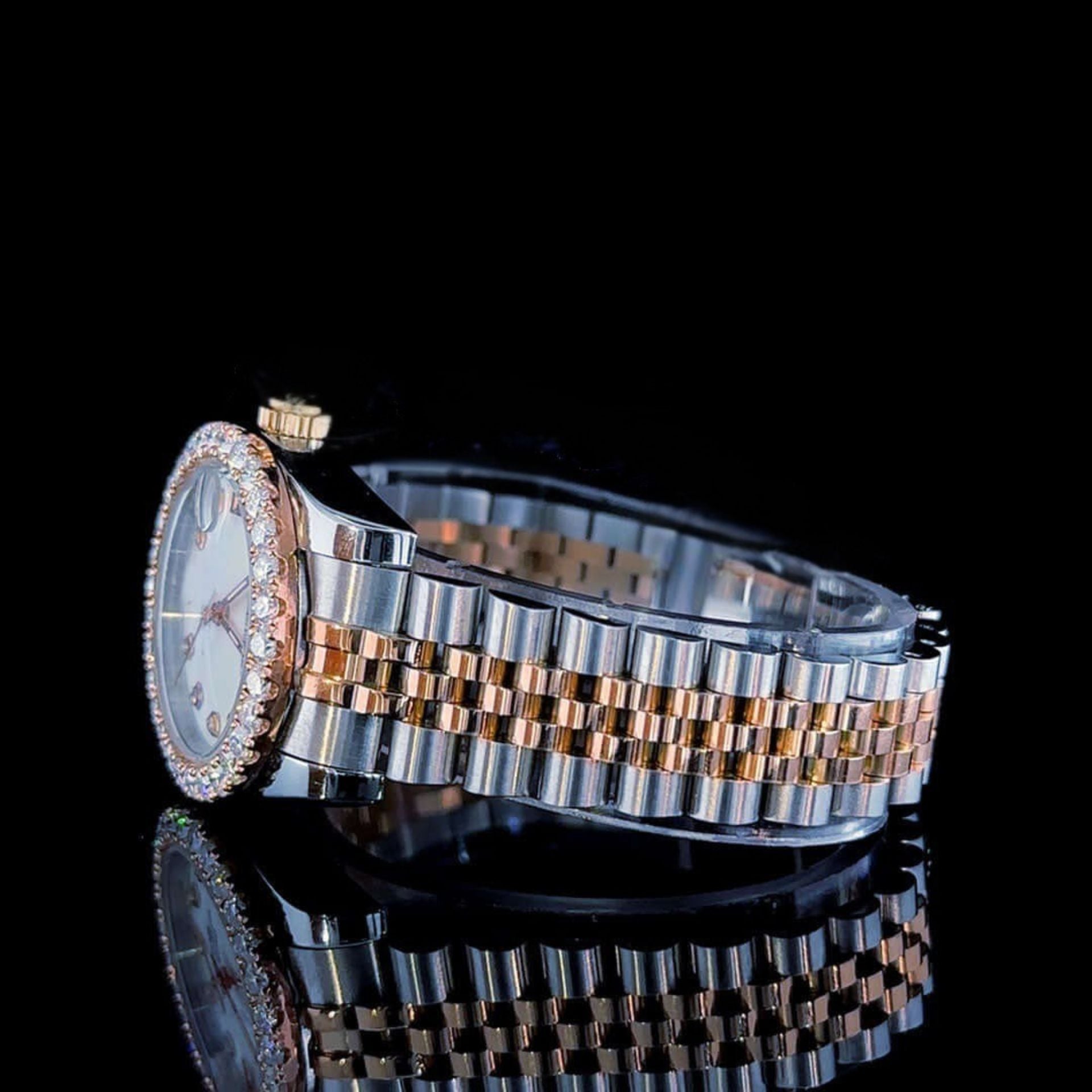 Two Tone Rolex Oyster Perpetual Moissanite Diamond Watch Left View