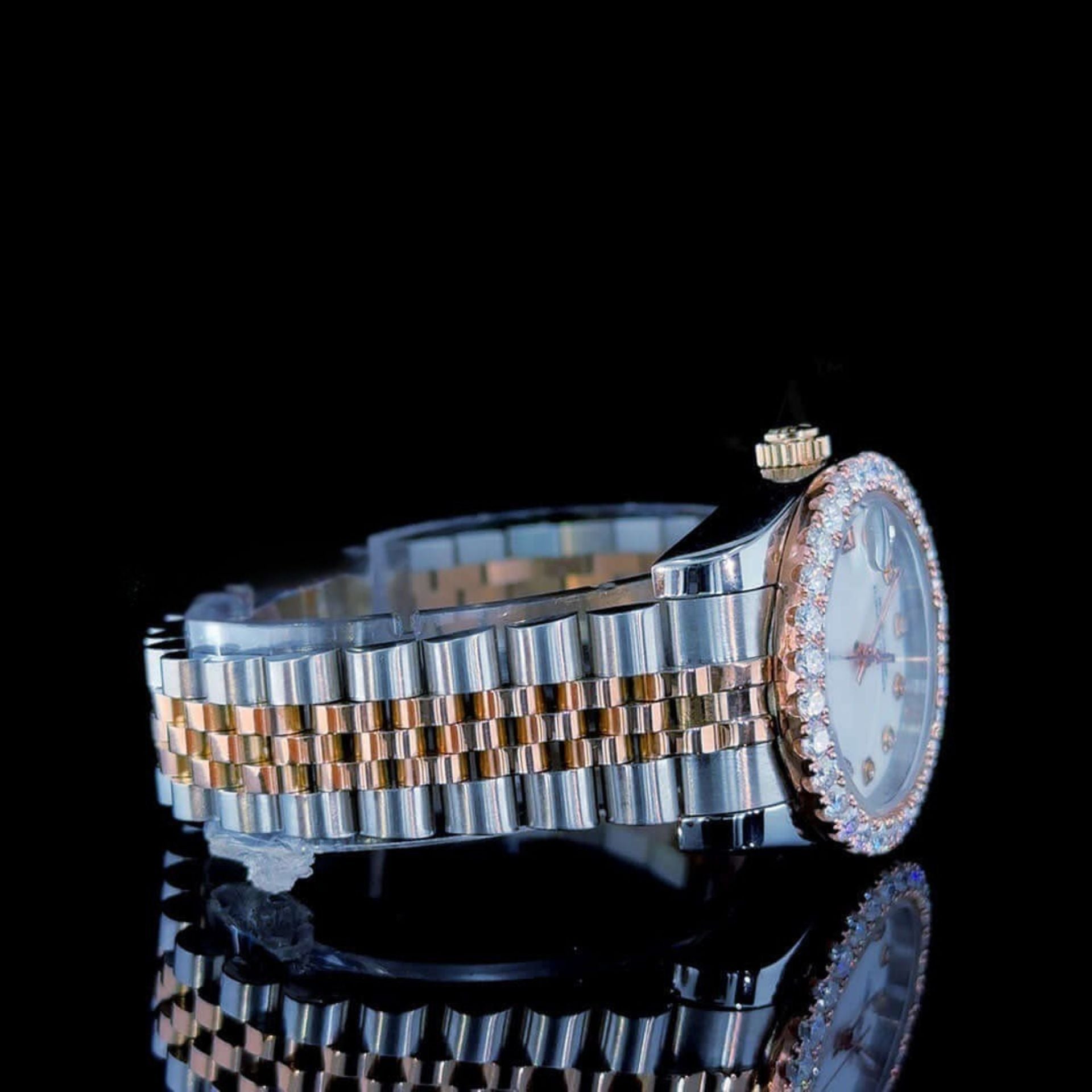 Two Tone Rolex Oyster Perpetual Moissanite Diamond Watch Right View