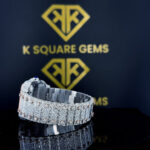 Diamond Fitting with Strap View of Two Tone Rose Gold Cartier Moissanite Diamond Watch with Roman Dial