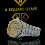 AP Royal Oak Arabic Numerals Iced Pave Diamond Dial Two Tone Yellow Gold Moissanite Watch