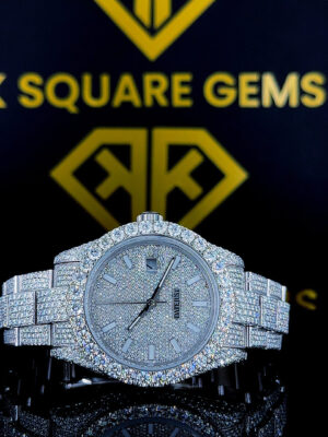 Rolex Datejust Classic Stick Markers Diamond Pave Dial Fully Iced Out Moissanite Watch
