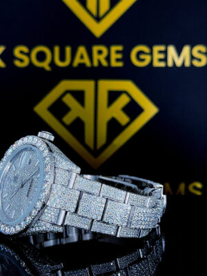 VVS Moissanite Rolex Full Iced Out Watch with White Indices Left Side View