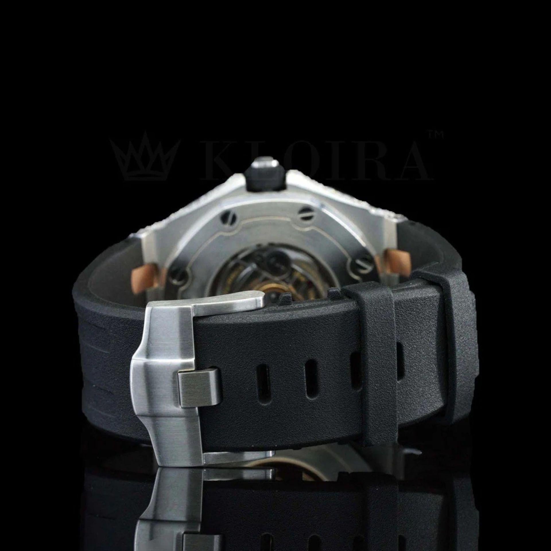 AP Black Dial Rubber Strap Semi Iced Out Natural Diamond Watch Caseback View