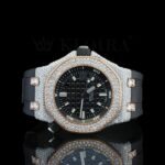 AP Black Dial Rubber Strap Semi Iced Out Natural Diamond Watch