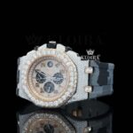 AP Chronograph Army Rubber Strap Moissanite Diamond Watch Left Profile View
