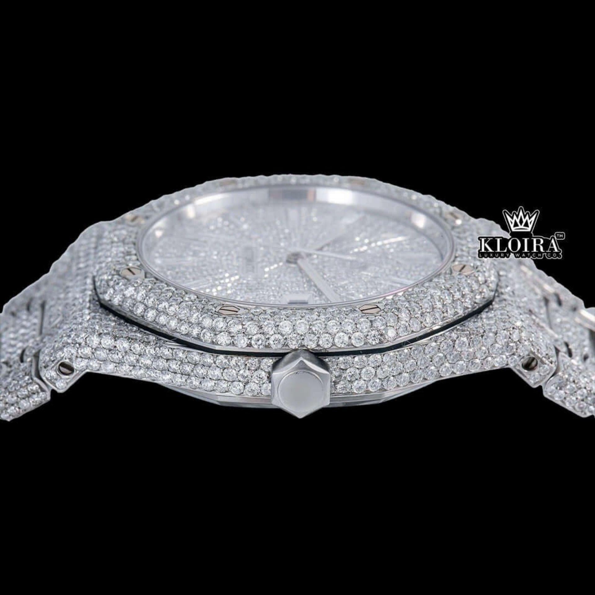 AP Diamond Markers Fully Bust Down Moissanite Diamond Watch Crown View