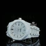 AP Full Iced Out Moissanite Diamond Watch Black Stick Marker Close Up Dial View
