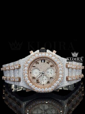 AP Fully Iced Out Two Tone Rose Gold Chrono Dial Moissanite Watch