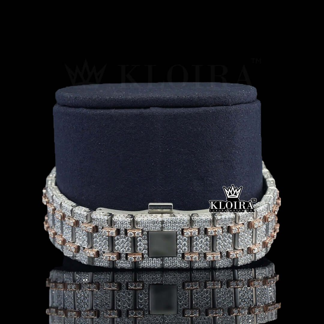 AP Skeleton Blue Dial Iced Out Moissanite Diamond Watch Bracelet View