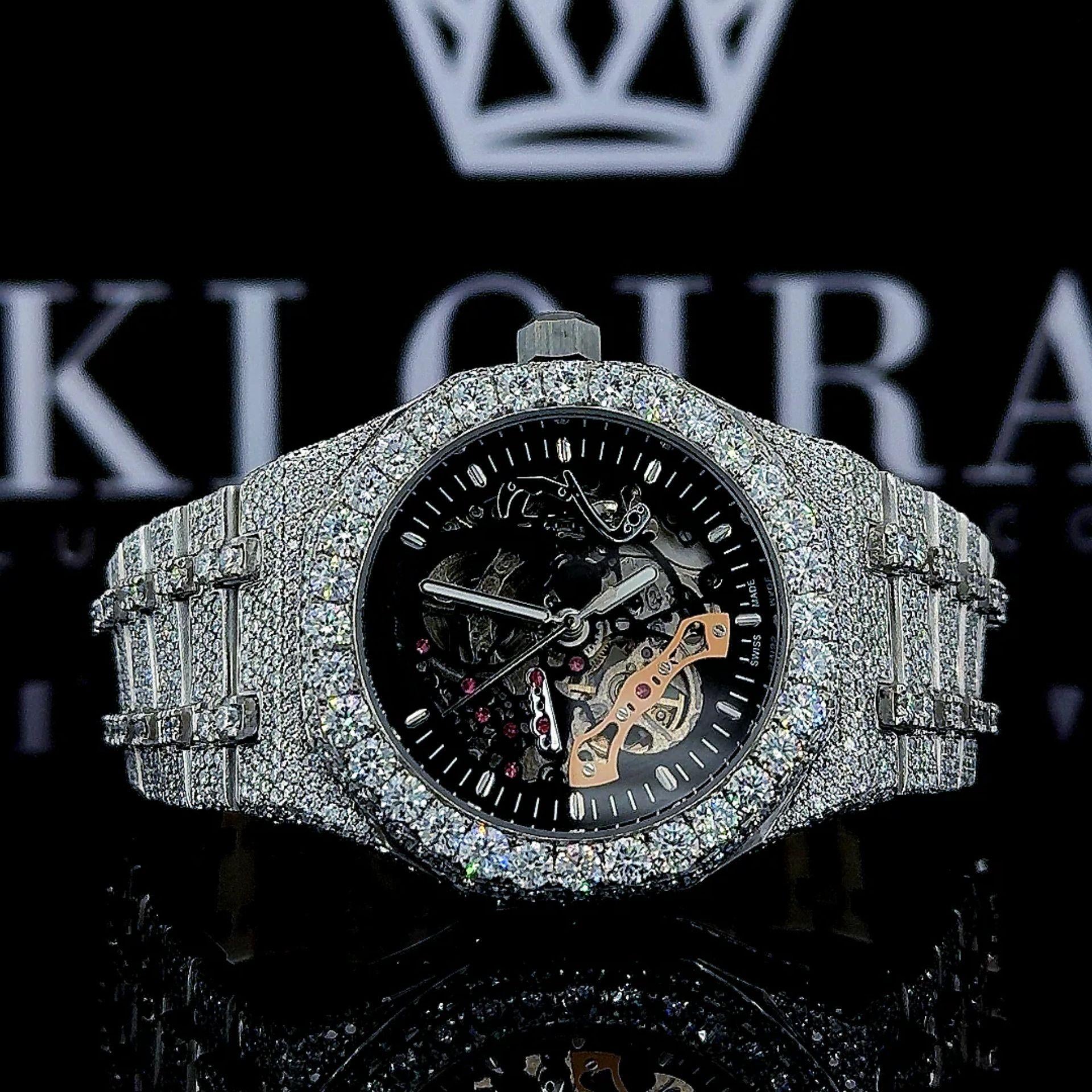 AP Skeleton Dial Full Iced Out Natural Diamond Watch Front View