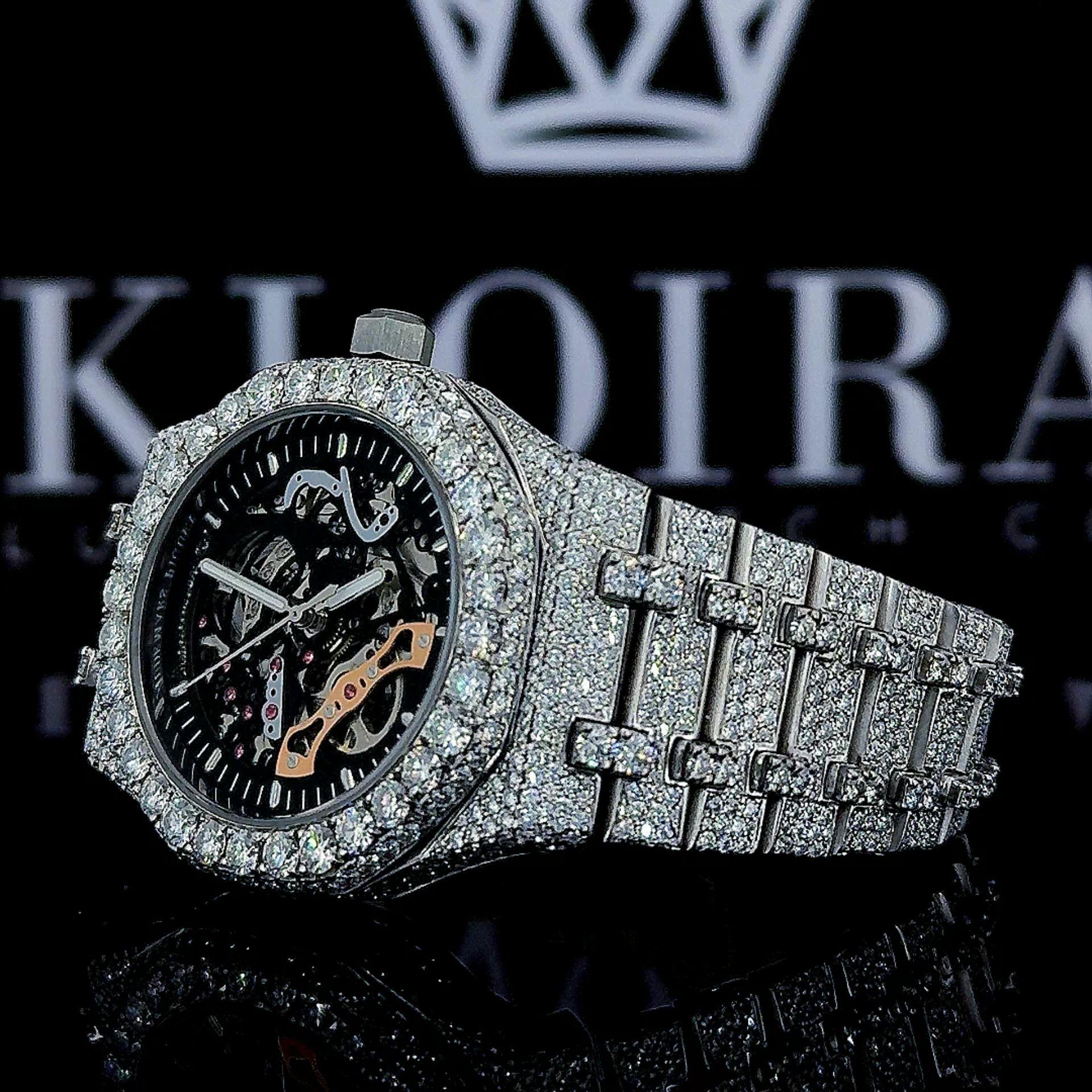 AP Skeleton Dial Full Iced Out Natural Diamond Watch Left Profile View