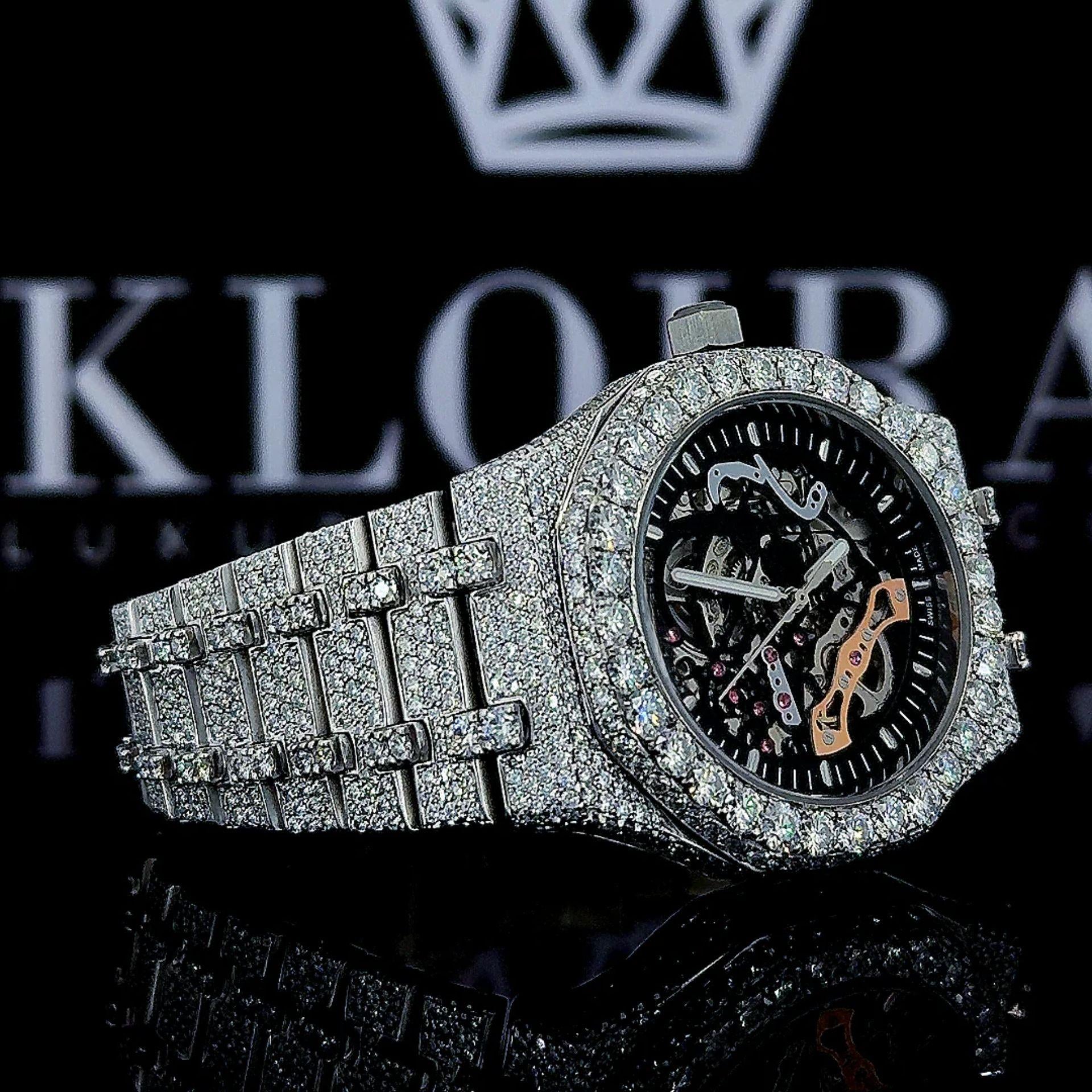 AP Skeleton Dial Full Iced Out Natural Diamond Watch Right Profile View