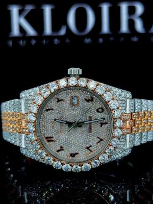 Arabic Dial Diamond Bezel Two Tone Fully Iced Out Moissanite Watch