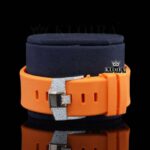 Arabic Numerals Iced Out Orange Rubber Strap Moissanite Diamond Watch Close Up Strap View