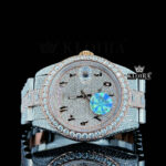 Arabic Numerals Rose Gold Dial Two Tone Iced Out Moissanite Watch