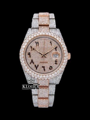 Arabic Numerals Two Tone Rose Gold Moissanite Diamond Watch
