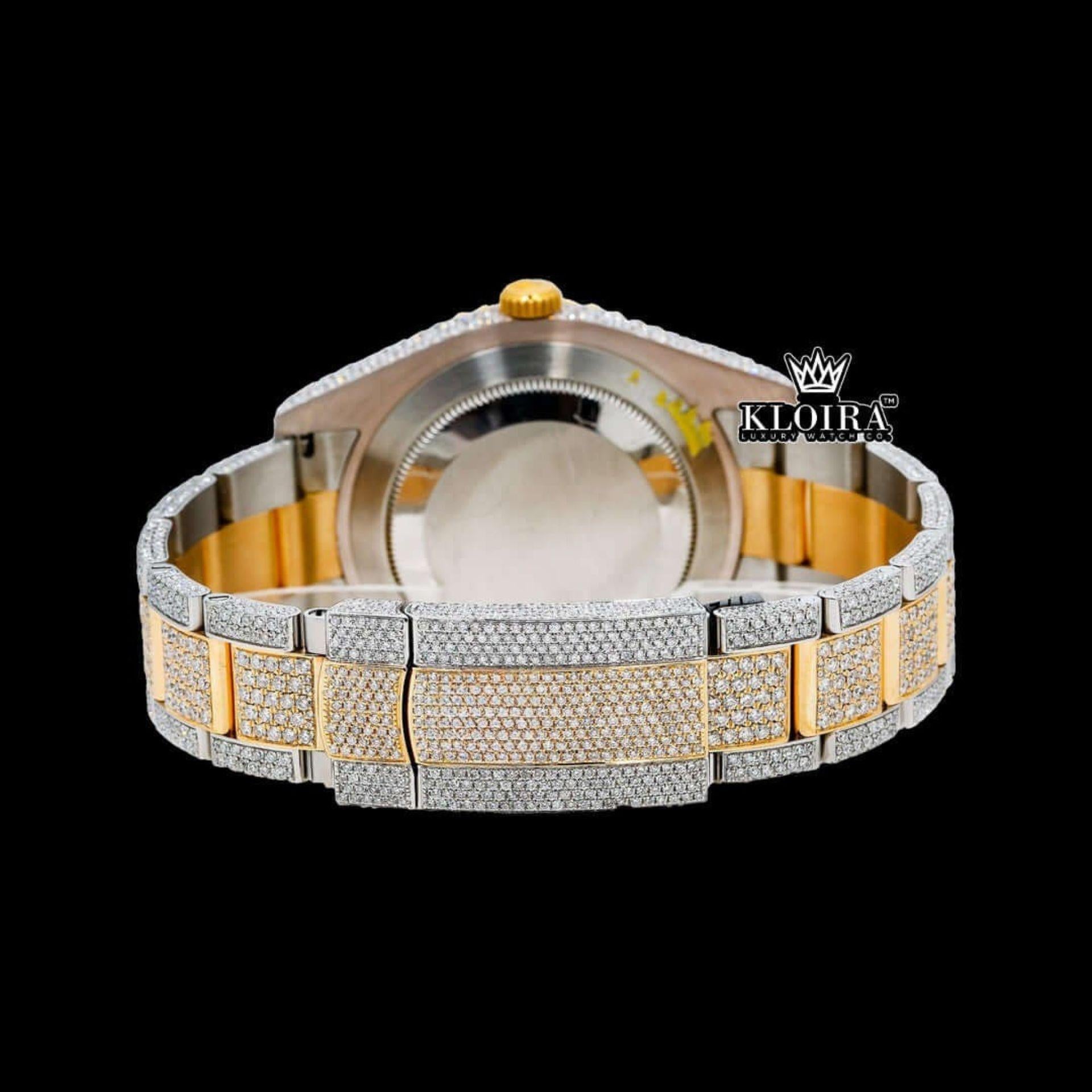 Arabic Numerals Two Tone Yellow Gold Dial Moissanite Diamond Watch Caseback View
