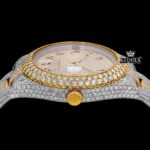 Arabic Numerals Two Tone Yellow Gold Dial Moissanite Diamond Watch Crown View