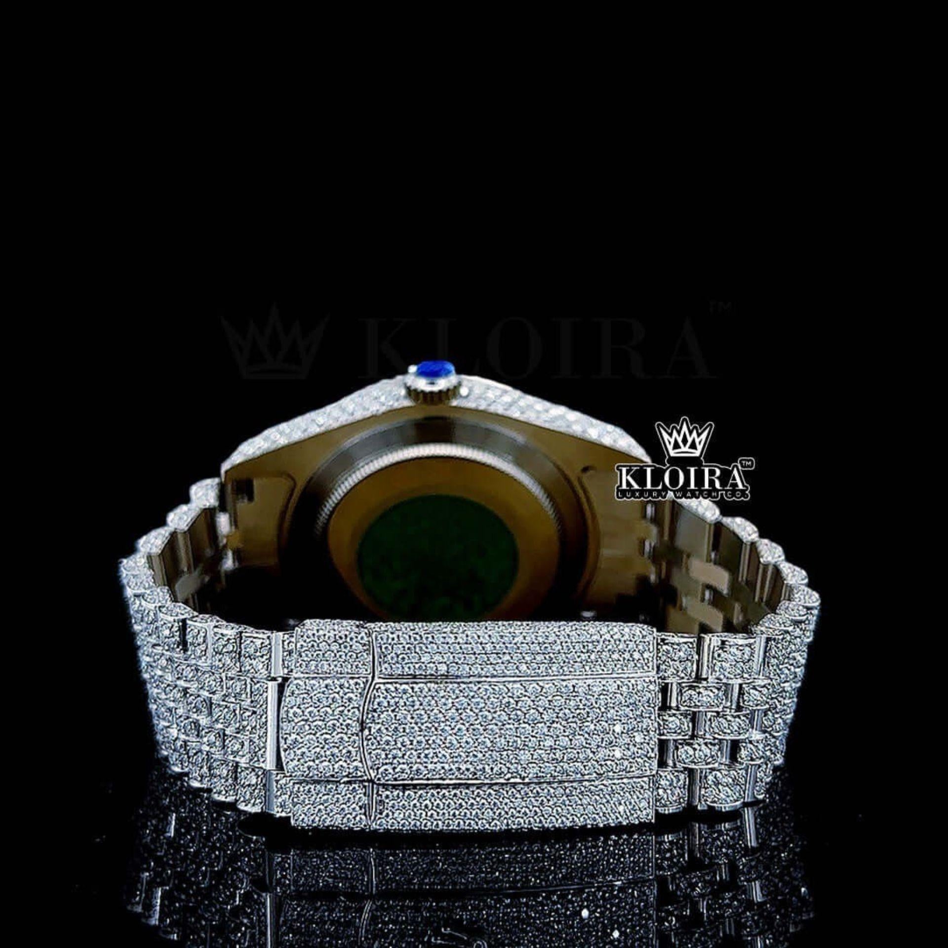 Arabic Numerals White Dial Fully Iced Out Moissanite Watch Caseback View