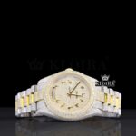 Arabic Numerals Yellow Dial Two Tone Full Iced Out Moissanite Watch