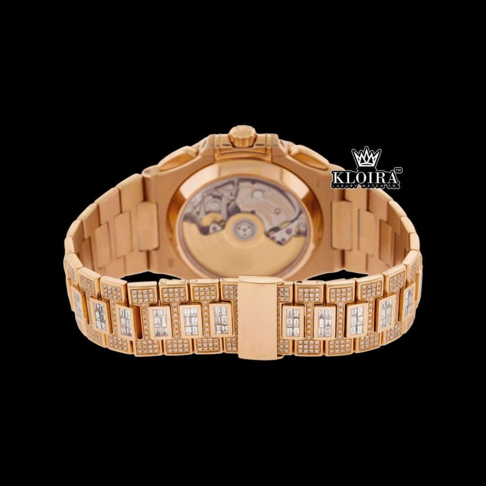 Baguette Bezel Brown Dial Chronograph Moissanite Diamond Watch Caseback View