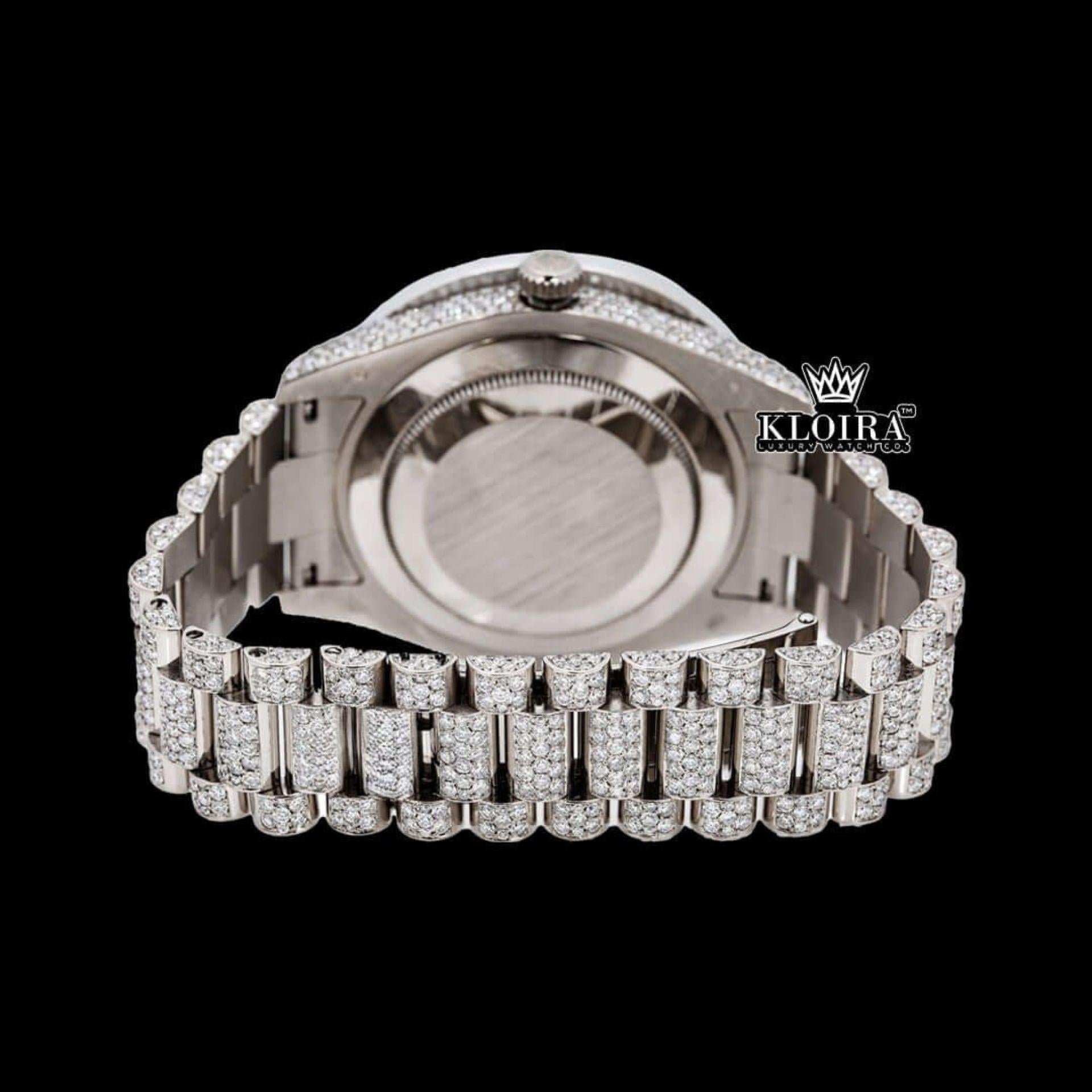 Baguette Bezel Diamond Markers Fully Iced Moissanite Diamond Watch Caseback View