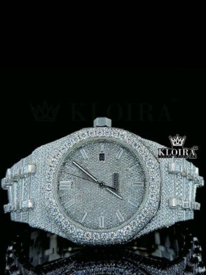 Baguette Diamond Markers White Dial Fully Iced Out AP Moissanite Watch