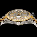 Beige Dial Diamond Markers Two Tone Fully Iced Moissanite Diamond Watch Crown View