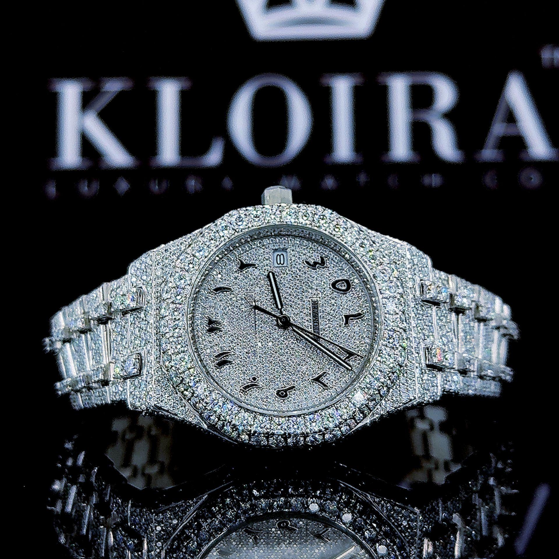 Black Arabic Dial AP Fully Iced Out Moissanite Diamonds Watch Front View