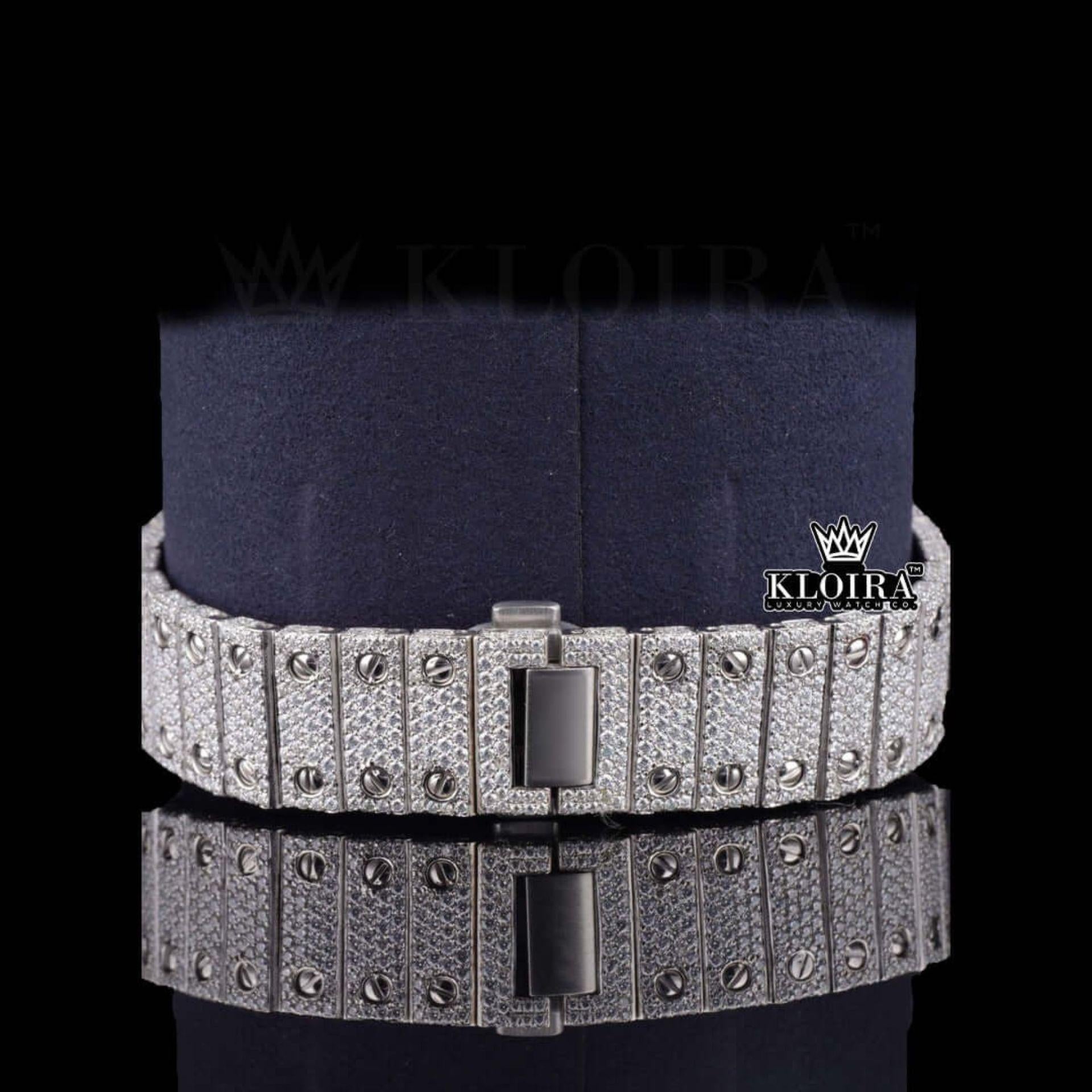 Black Arabic Numerals Bust Down White Dial Moissanite Diamond Watch Bracelet View