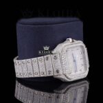 Black Arabic Numerals Bust Down White Dial Moissanite Diamond Watch Close Up Dial View