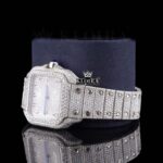 Black Arabic Numerals Bust Down White Dial Moissanite Diamond Watch Right Profile View