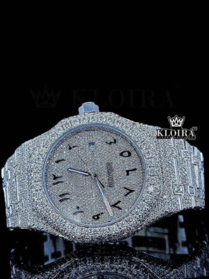 Black Arabic Numerals Dial Fully Iced Out Moissanite Watch