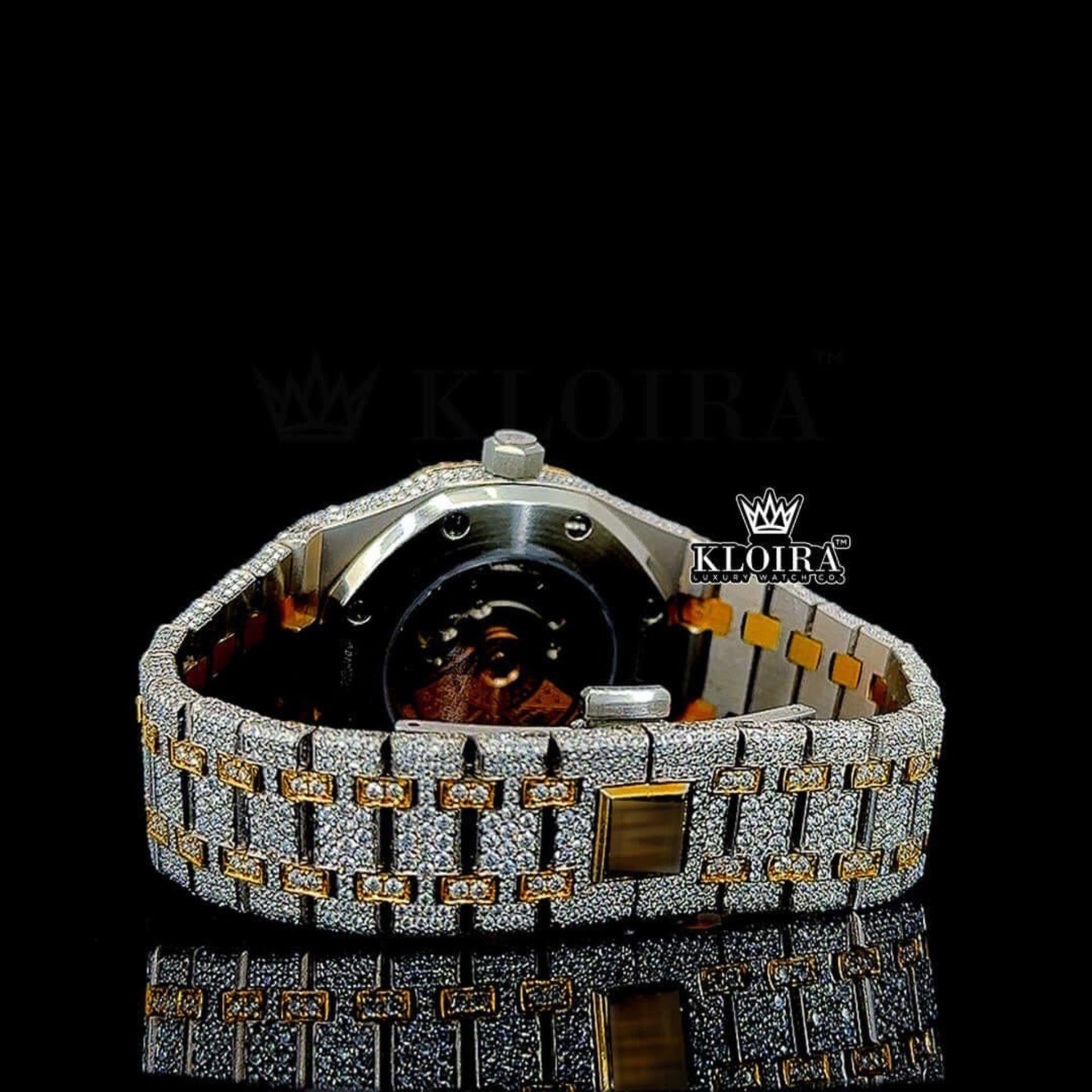 Black Arabic Numerals Dial Two Tone Yellow Gold Natural Diamonds Watch Caseback View