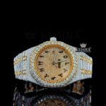 Black Arabic Numerals Dial Two Tone Yellow Gold Natural Diamonds Watch