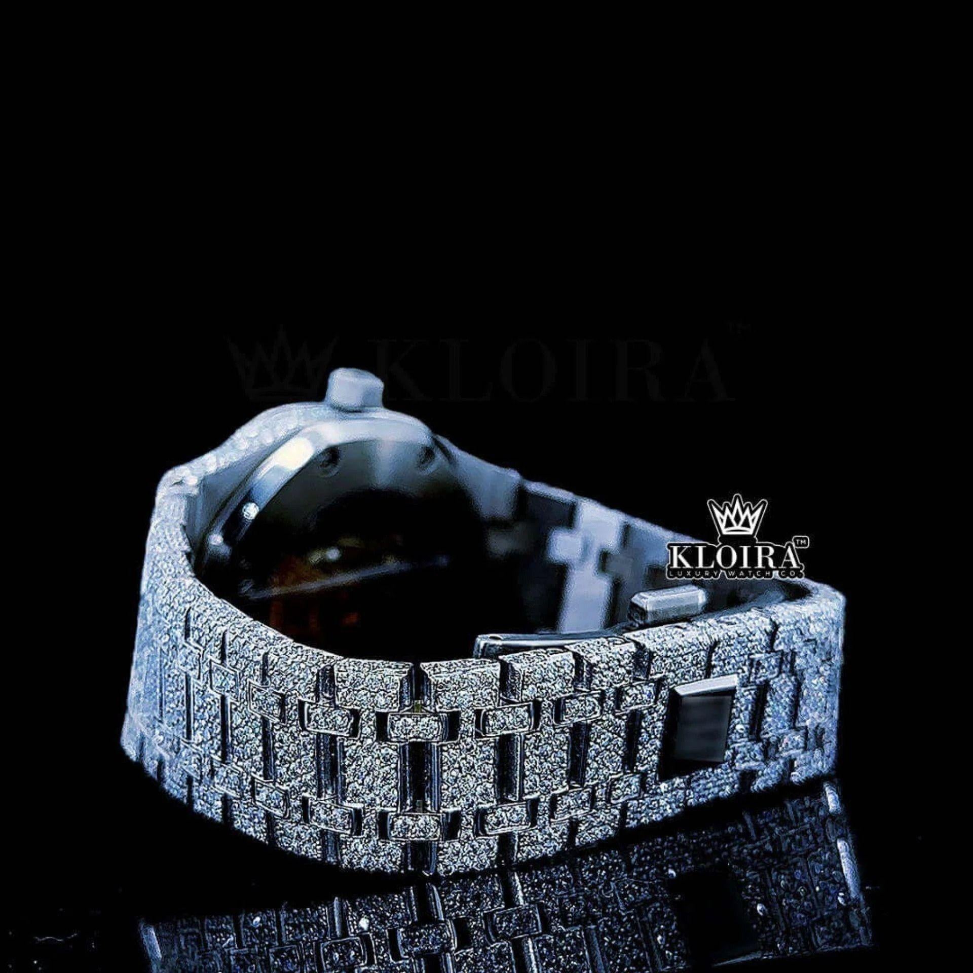 Black Arabic Numerals White Dial Full Iced Out Moissanite Diamond Watch Bracelet View